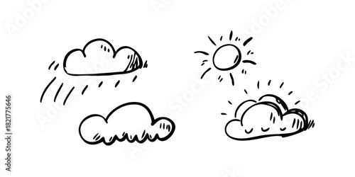 Hand drawn doodle weather icons with transparent background