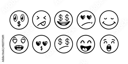 Hand Drawn Emoji Faces with Different Expressions emotion