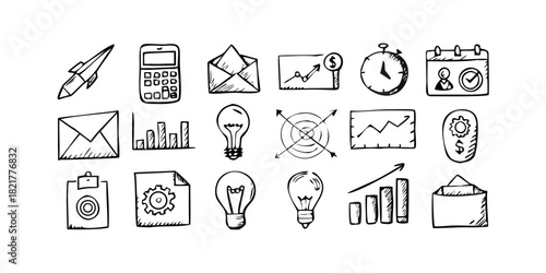 Hand Drawn Office Icons with Transparent Background