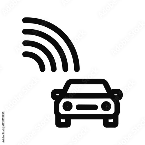Smart car with wireless signal icon isolated on
