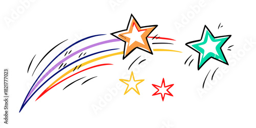 Hand drawn shooting stars with colorful trails vector