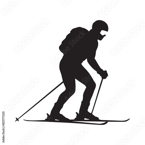 Dynamic silhouette of a skier gliding down the slopes, perfect for winter sports promotions and outdoor adventure campaigns, originally a scalable vector graphic