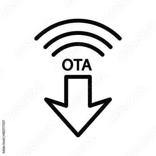Ota software update download symbol with wireless signal isolated on