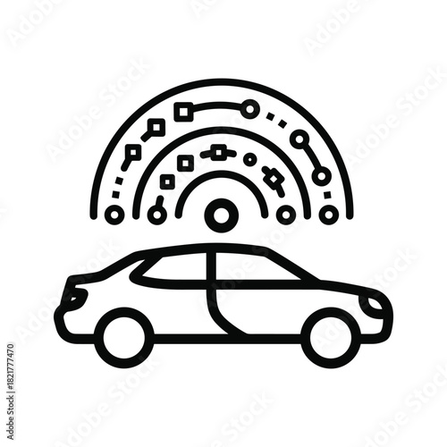 Smart car with digital connectivity symbol isolated on