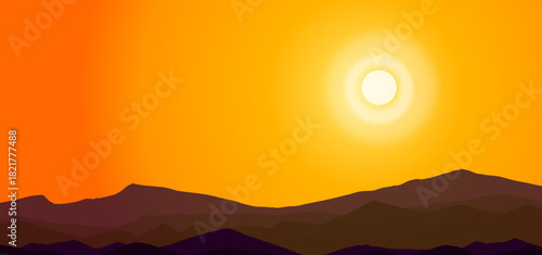 natural landscape view with sunset over mountains