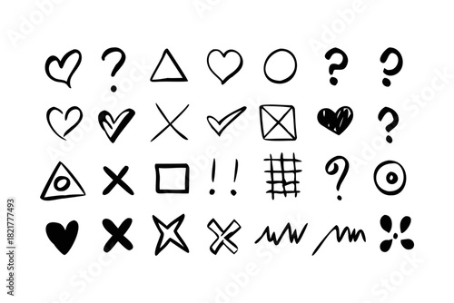 Hand Drawn Symbols and Shapes Collection hearts