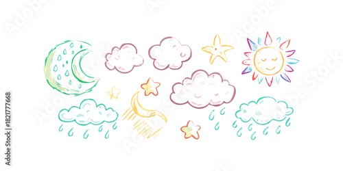 Hand Drawn Weather Elements on Transparent Background