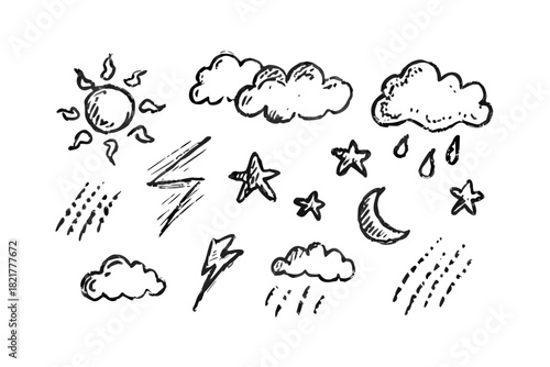 Hand drawn weather icons on white background cloud 1