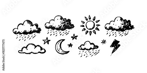 Hand Drawn Weather Icons on White Background cloud