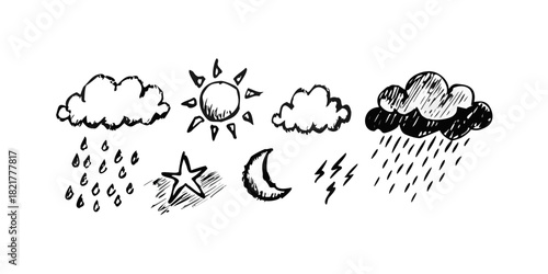 Hand drawn weather icons with transparent background 1