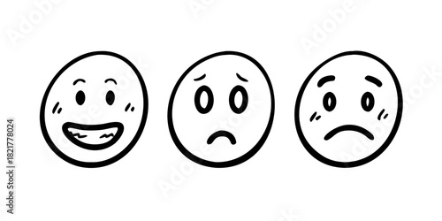 Happy Sad Surprised Smiley Faces Doodle emoji