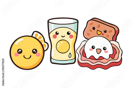 Kawaii breakfast doodles eggs bacon toast and juice 1