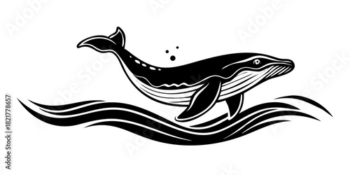 Majestic Whale Breaching with Stylized Waves ocean