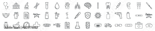 Set of Medical and Health Care Icons Representing Diagnosis and Treatment