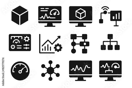 System control digital chart panel model twin icon vector interface monitoring data