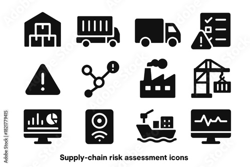 Chain factory vector icons interface container truck supply delivery inventory module icon