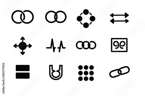 Vector node block correlation connector arrows bond synchronization quantum icon container set