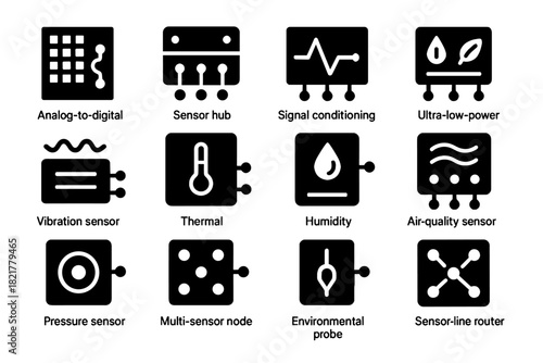 Vector block icon sensor unit hub edge module environment signal thermal