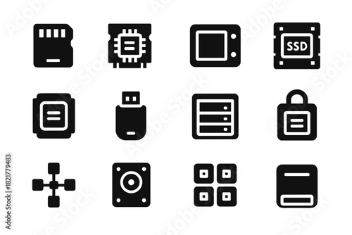Icons flash array pad edge vault storage icon embedded rugged module vector