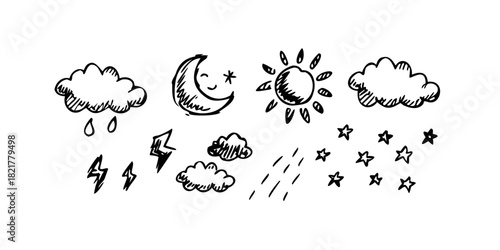 Minimalist Hand Drawn Cloud and Raindrop Icon weather