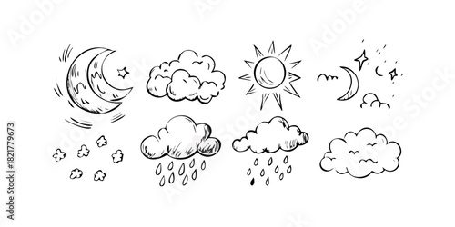 Muted Retro Weather Icons on White Background vintage