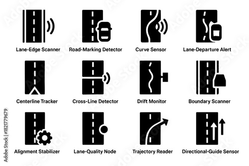 Icon alert icons vector stabilizer reader boundary sensor curve detector module lane