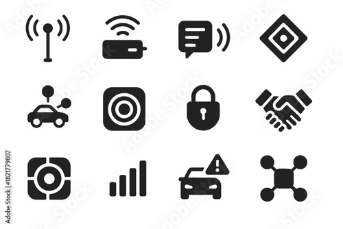 Block v icon vector handshake protocol tile module communication transceiver unit node