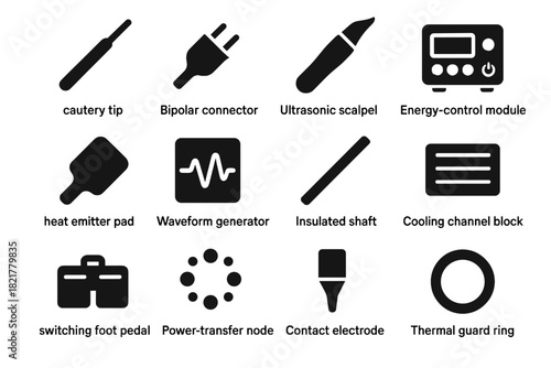 Surgical ultrasonic node pad ring thermal emitter icon vector energy guard device