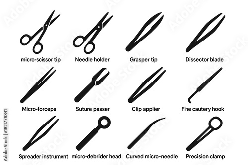 Vector surgical head micro spreader tools grasper icon instrument cautery curved needle