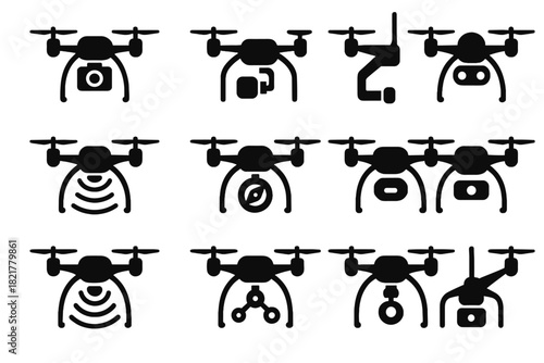 Hd camera waypoint inspection drone rotor scanner node radar core icon vector