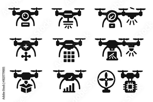 Sensor icon drone module analyzer multispectral unit vector icons exporter signal lens