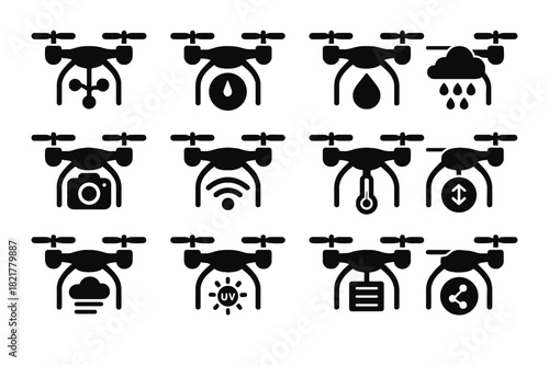 Rotor drones sensor vector analyzer weather module probe environmental icon temperature precipitation