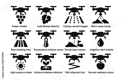 Mapper drone meter icons sensor detector icon analyzer vector module vineyard nozzle