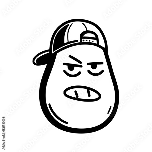 Angry cartoon egg character wearing a backward baseball cap