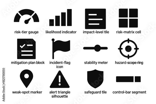 Tile risk silhouette indicator assessment triangle icon stability plan mitigation vector gauge