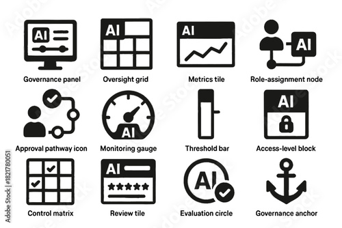 Circle matrix governance approval control metrics anchor ai oversight vector icons icon