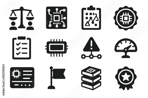 Icon vector stamp icons marker tile evaluation audit chip panel fairness flag