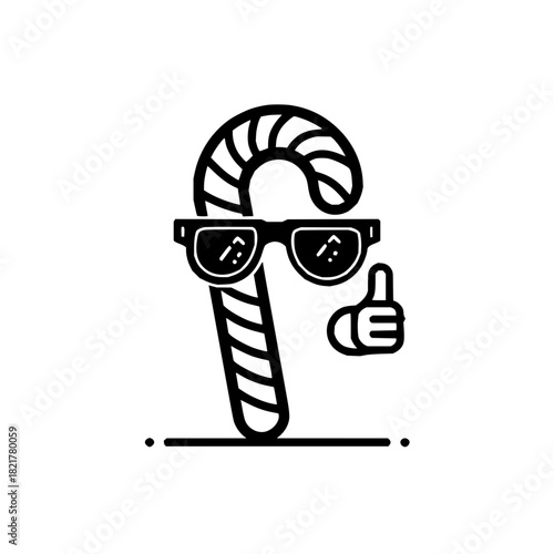 Cool candy cane icon with sunglasses giving a thumbs up sign