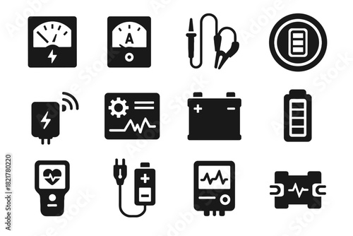 Vector energy data icons icon battery scanner gauge diagnostic sensor charge