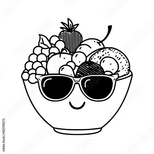 Cute fruit bowl with sunglasses doodle