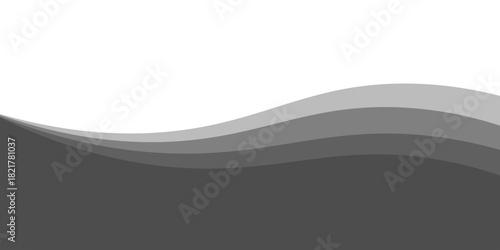 Minimalist black and gray wave vector design with smooth flowing curves at the bottom, transitioning into a clean white background. Ideal for banners, footers, or modern layouts.