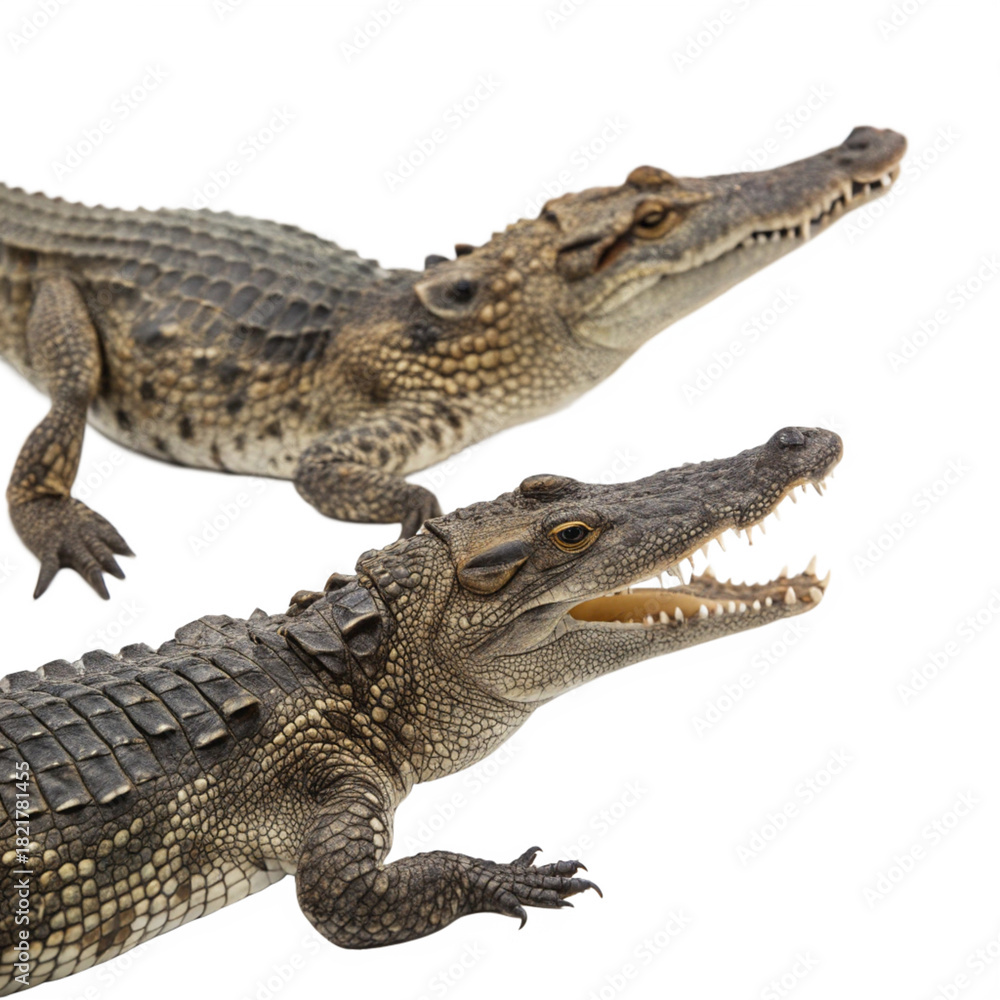Fototapeta premium Realistic Crocodile Duo Showing Teeth and Scales