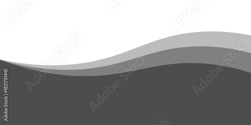 Minimalist black and gray wave vector design with smooth flowing curves at the bottom, transitioning into a clean white background. Ideal for banners, footers, or modern layouts.