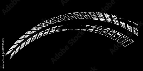 Tire tread marks, wheel textures, tire marks - car racing, motocross, drift, rally, off-road and others. Vector black isolated texture in grunge style with splashes.eps10