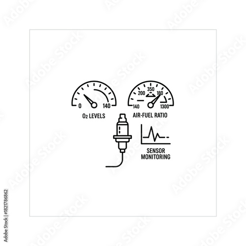 Automotive o2 sensor and air fuel ratio gauges, isolated on white background