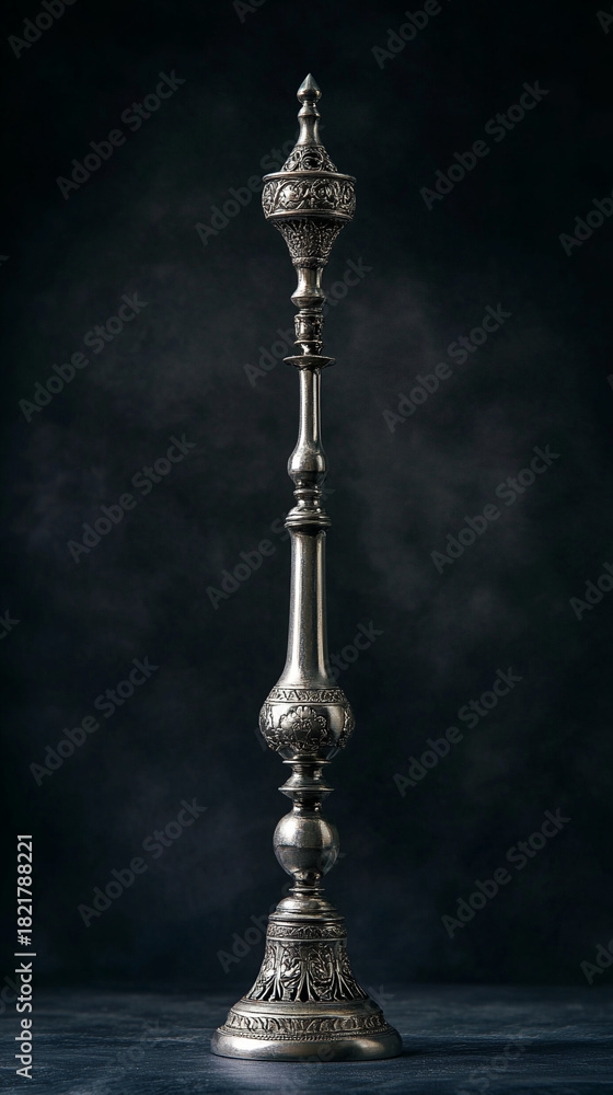 Obraz premium Antique silver candlestick holder on dark background 