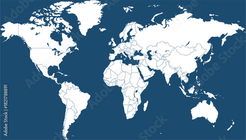 World map. Blue modern vector map. Silhouette map