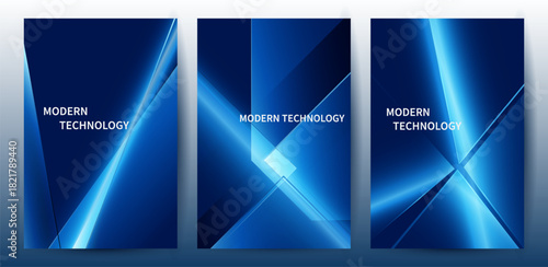 Blue tech abstract background with polygon elegant background and banner business product presentation and game background, Modern Tech Poster Set