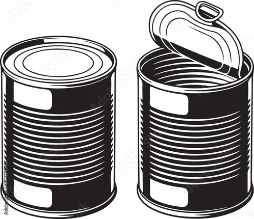 Two Tin Cans One Open And One Closed On White Background food can open can
