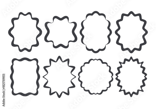 Set of irregular hand-drawn frames with wavy and jagged borders